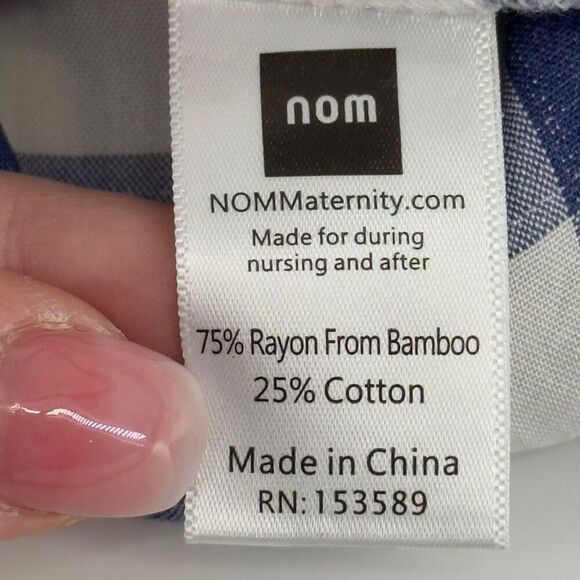 Nom Maternity‎ Provence Blue White Gingham Plaid Button Front Nursing Top Medium - Picture 7 of 8